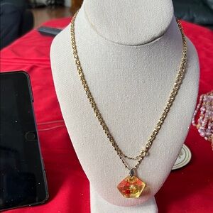 Elegant Gold Necklace with Yellow Pendant 36”
